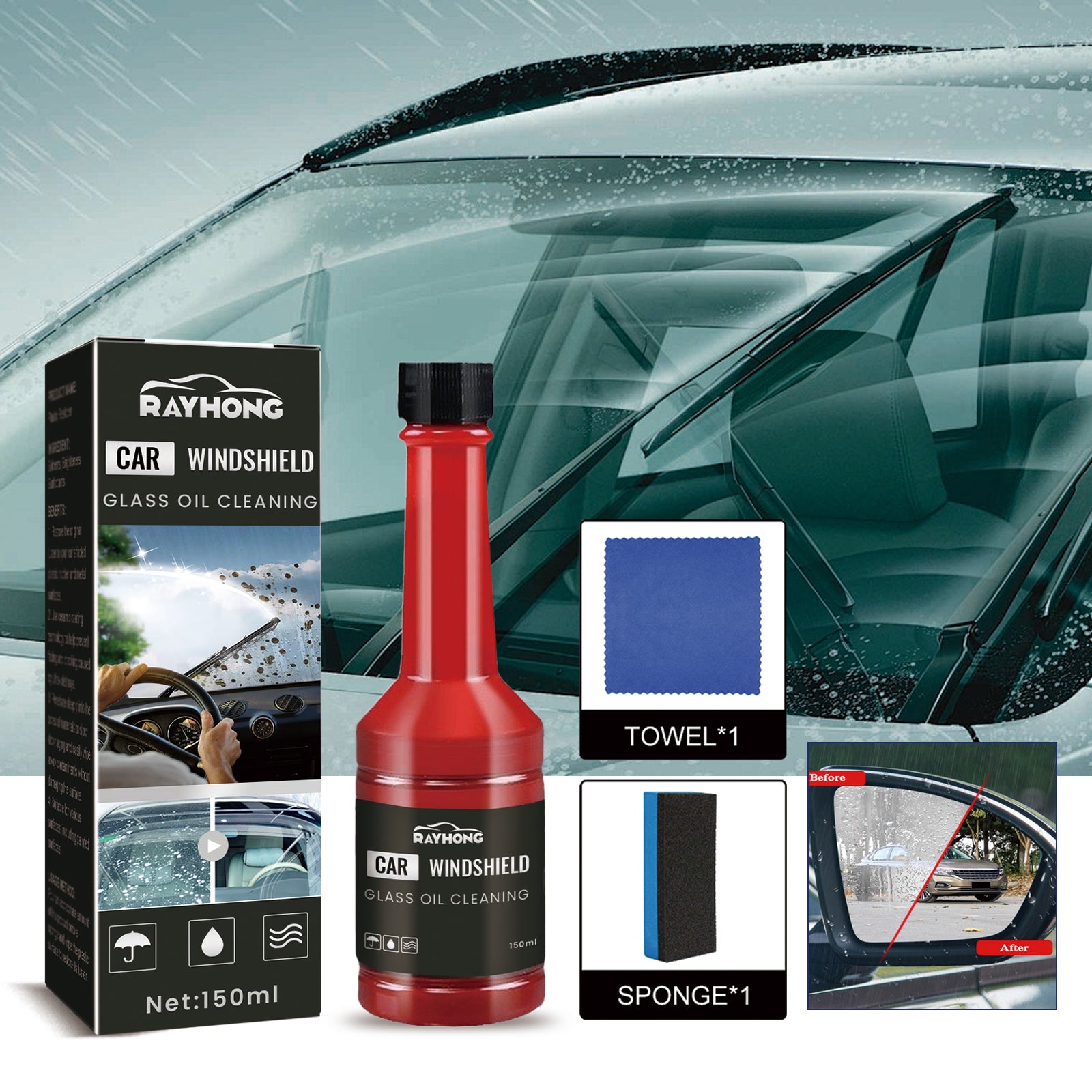 Car Windshield Cleaner, Car Windshield Cleaning Stains Rainproof And Fogging Cleaner